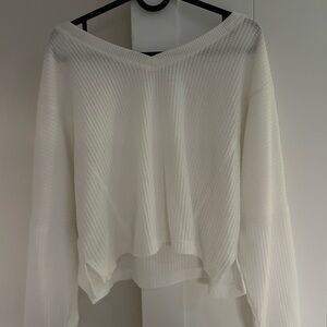 Aeropostale Women's White V-Neck Sweater